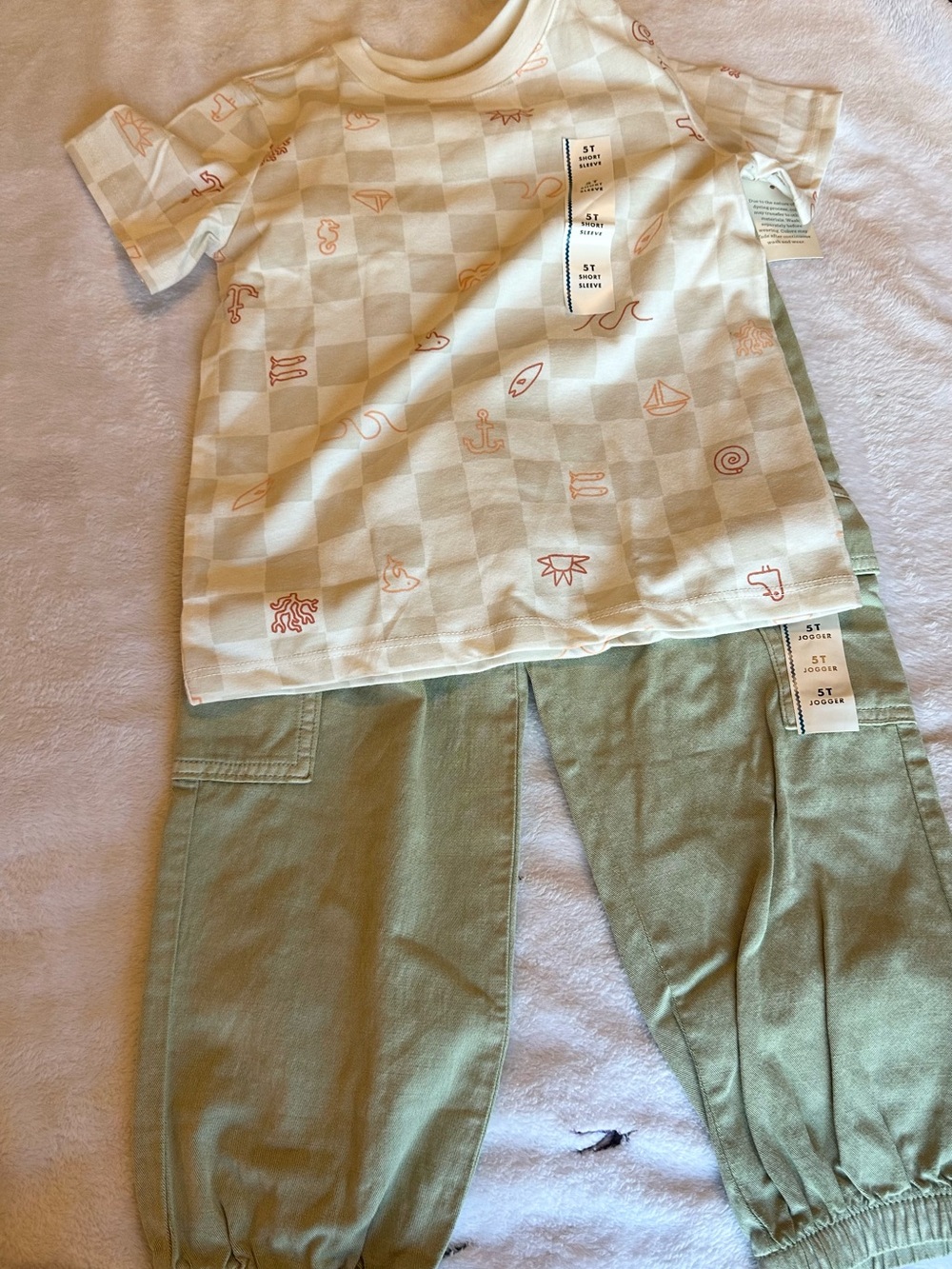 Cat & Jack Cream Top & Olive Green Jogger Pajama Set